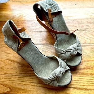 TORY BURCH “Macy” Linen Espadrille Wedge, Gold Wash!